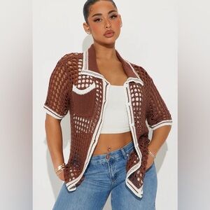 Fashion Nova Delphine Oversized Crochet Shirt